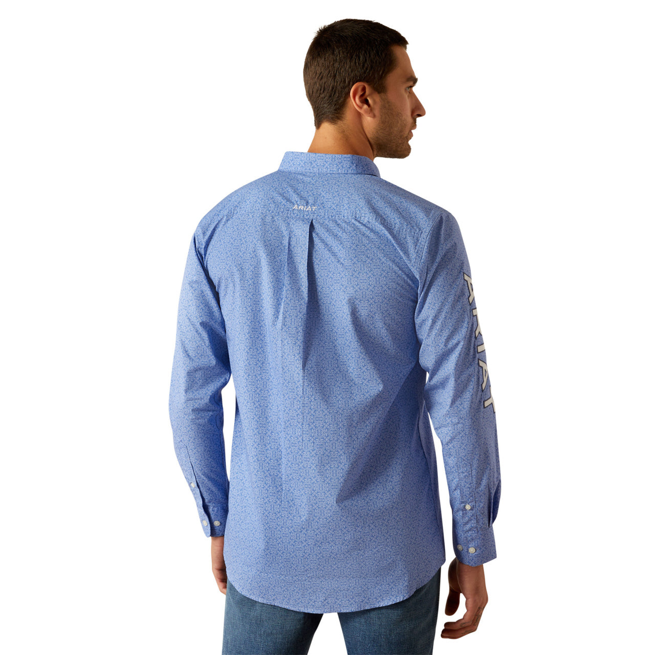 Ariat Men’s Team Potter FTD Long Sleeve Bottom Down Blue/White Shirt