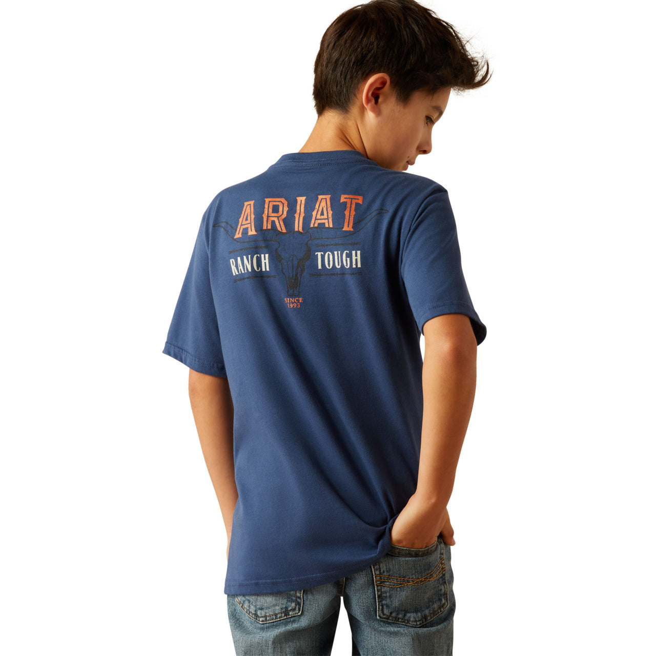 Ariat Boy's Ranch Tough Short Sleeve Space Blue T-Shirt