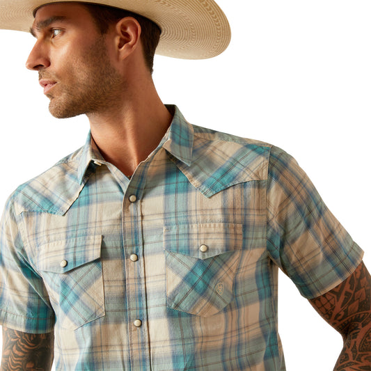 Ariat Men's Retro Button Down Howland Short Sleeve Turquoise Shirt
