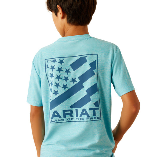 AriatTEK Boy's Diagonal Flag Charger Short Sleeve Blue Mist T-Shirt