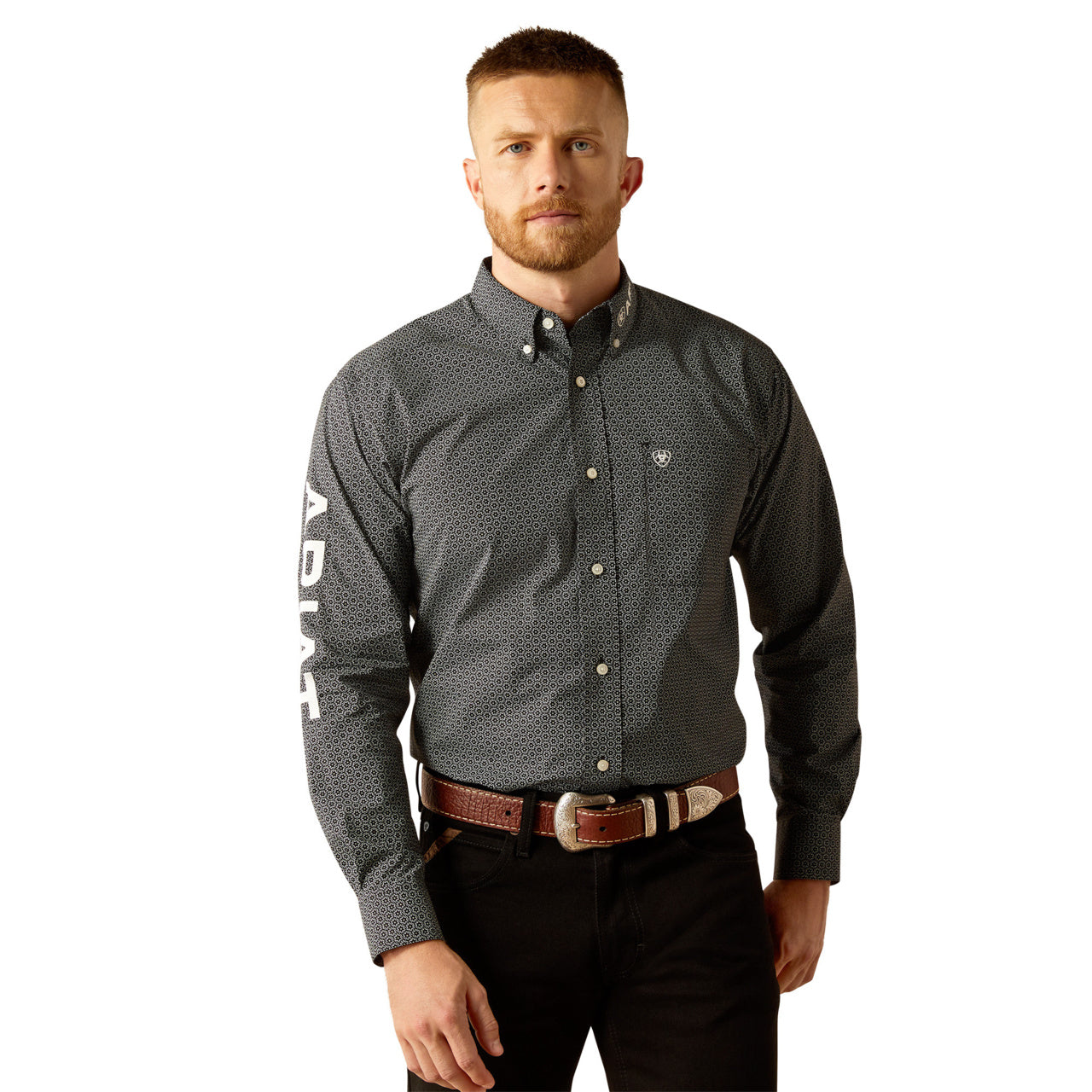 Ariat Men’s Team Fowler Long Sleeve Bottom Down Black/White Shirt