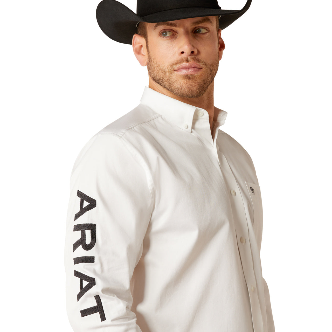 Ariat Men's Team Logo Twill Classic Fit Shirt White-Black