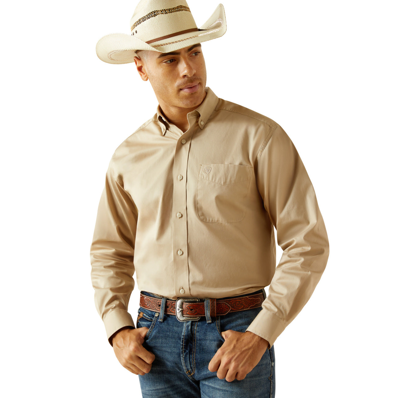 Ariat Men's Lightweight Solid Twill Long Sleeve Khaki Shirt