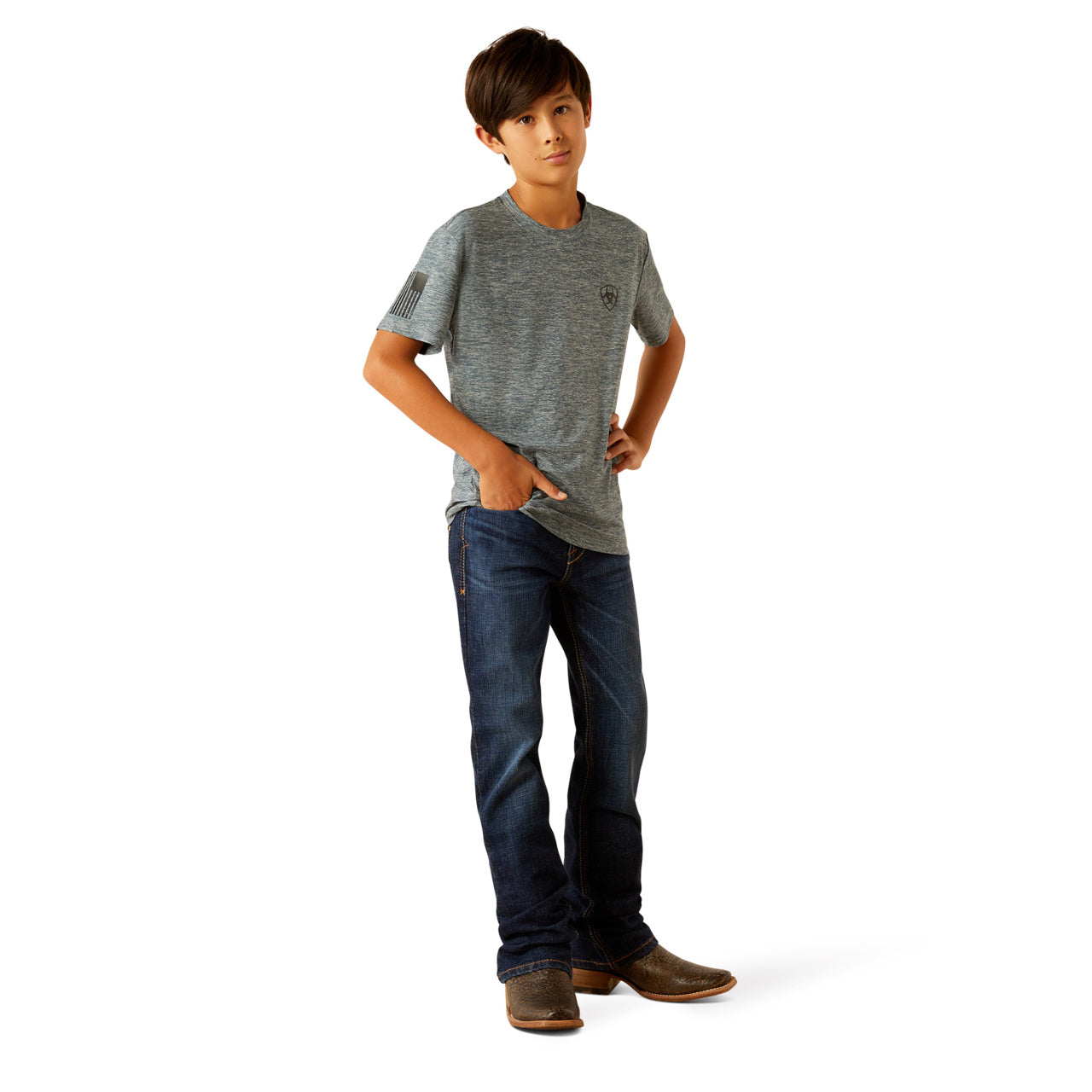 AriatTEK Boy's Vertical Gradient Charger Short Sleeve Newsboy Blue T-Shirt