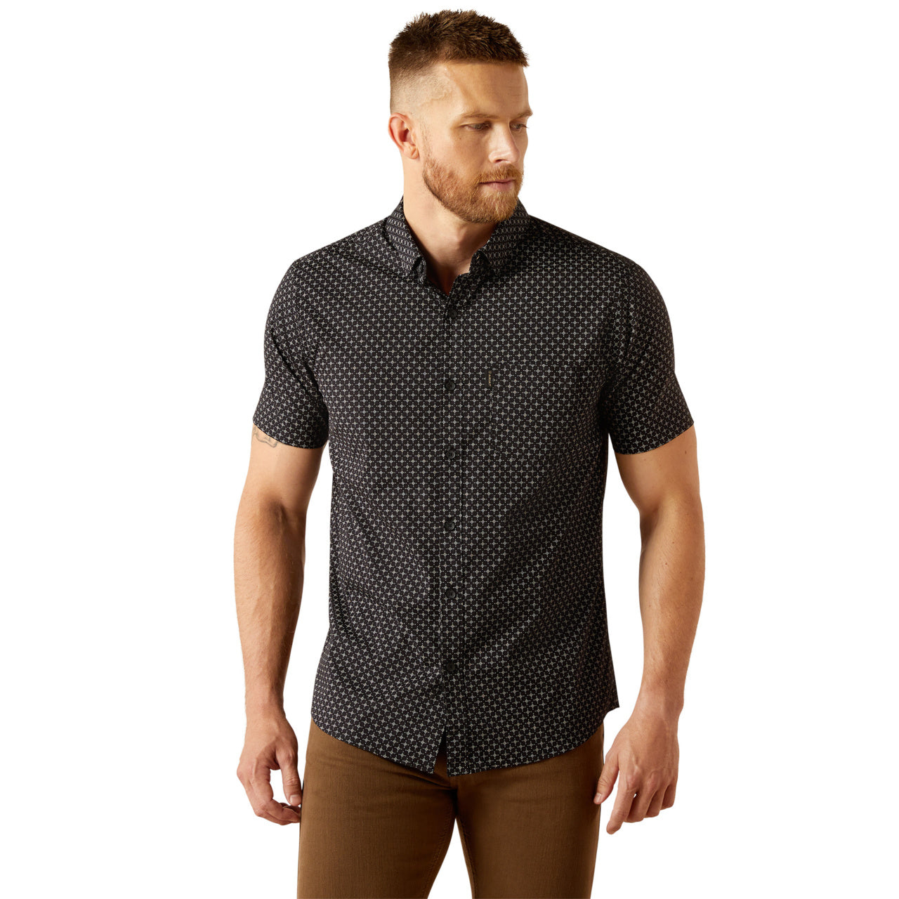 Ariat Men's Mars Modern Slim Fit Button Down Short Sleeve Black Shirt