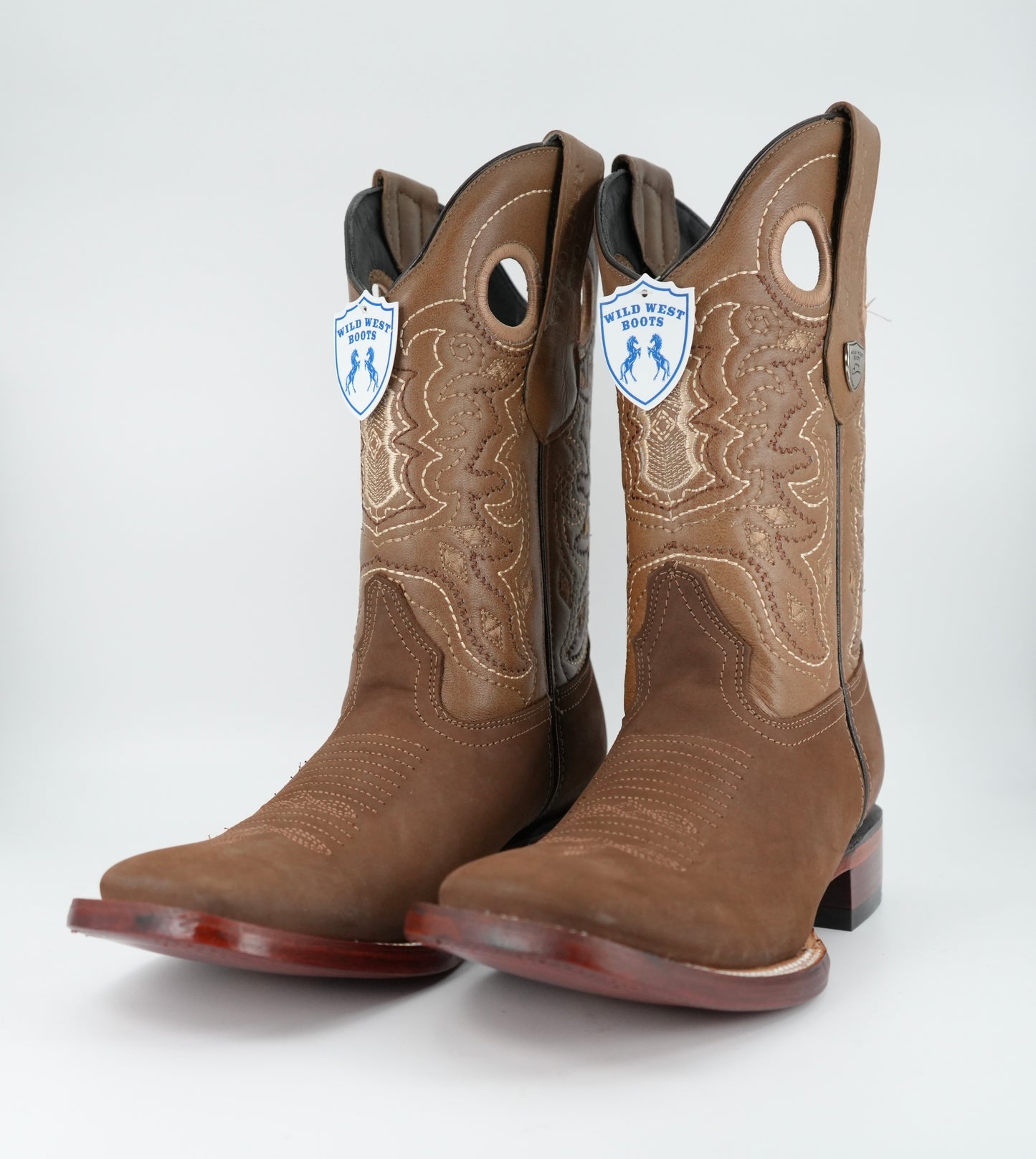 Wild West Men's Nobuck Taupe Wide Square Toe Boot