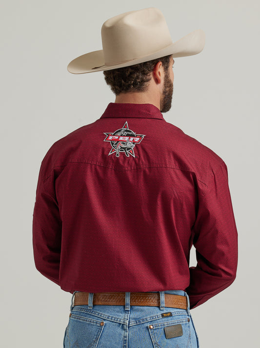 Wrangler Men's PBR Logo Long Sleeve Cherry Western Snap Shirt