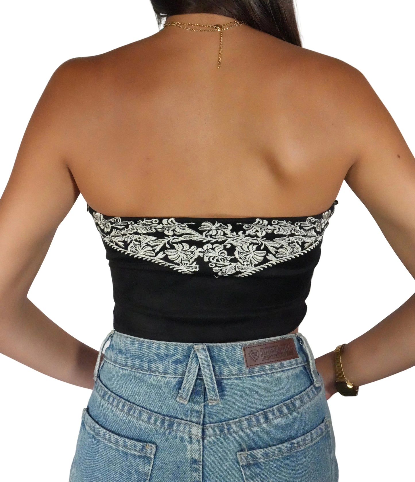 Tic Toc Women's Montana Embroidered Suede Tube Top - Black