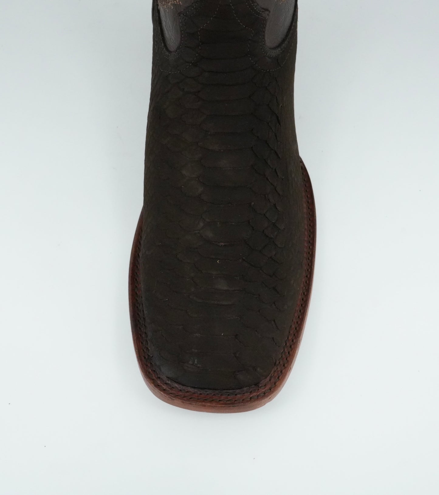 Hooch Men's Nobuck Chocolate Python Print Wide Square Toe Boot