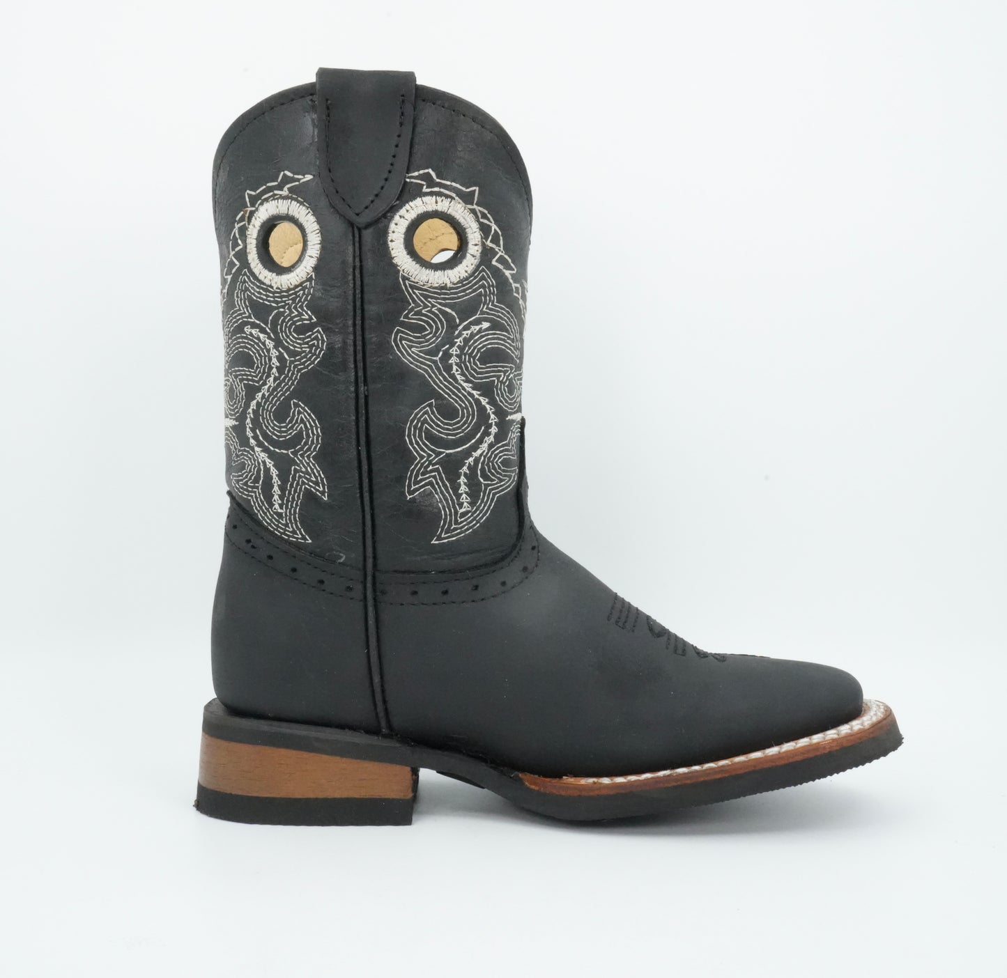 Quincy Kid's Crazy Black Square Toe Boot