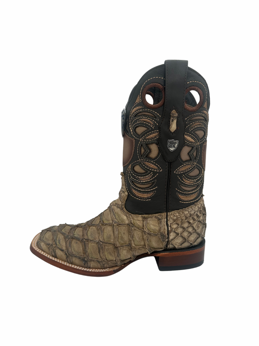 Wild West Men's Mocha Genuine Pirarucu Wide Square Toe Boot