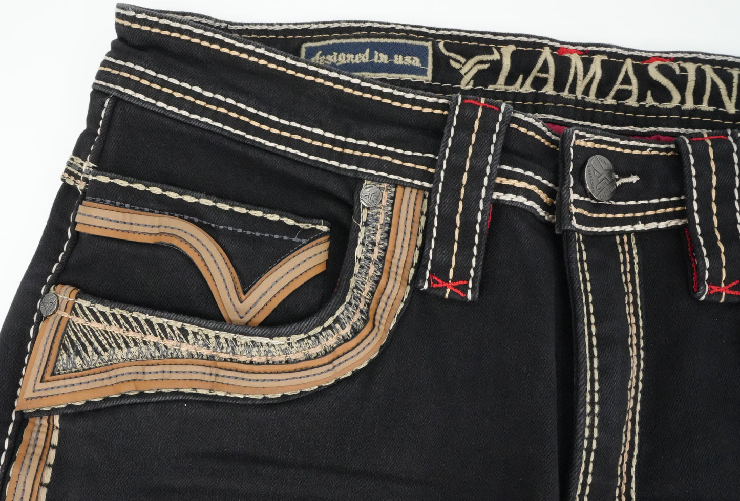 Lamasini Men's Premium Stitched Bull Pocket Black Bootcut Jean