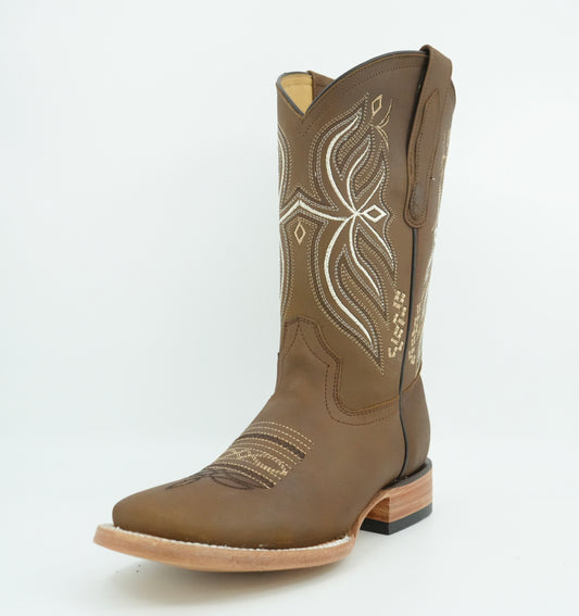 Centenario Women's Papaya Embroidered Wide Square Toe Boot