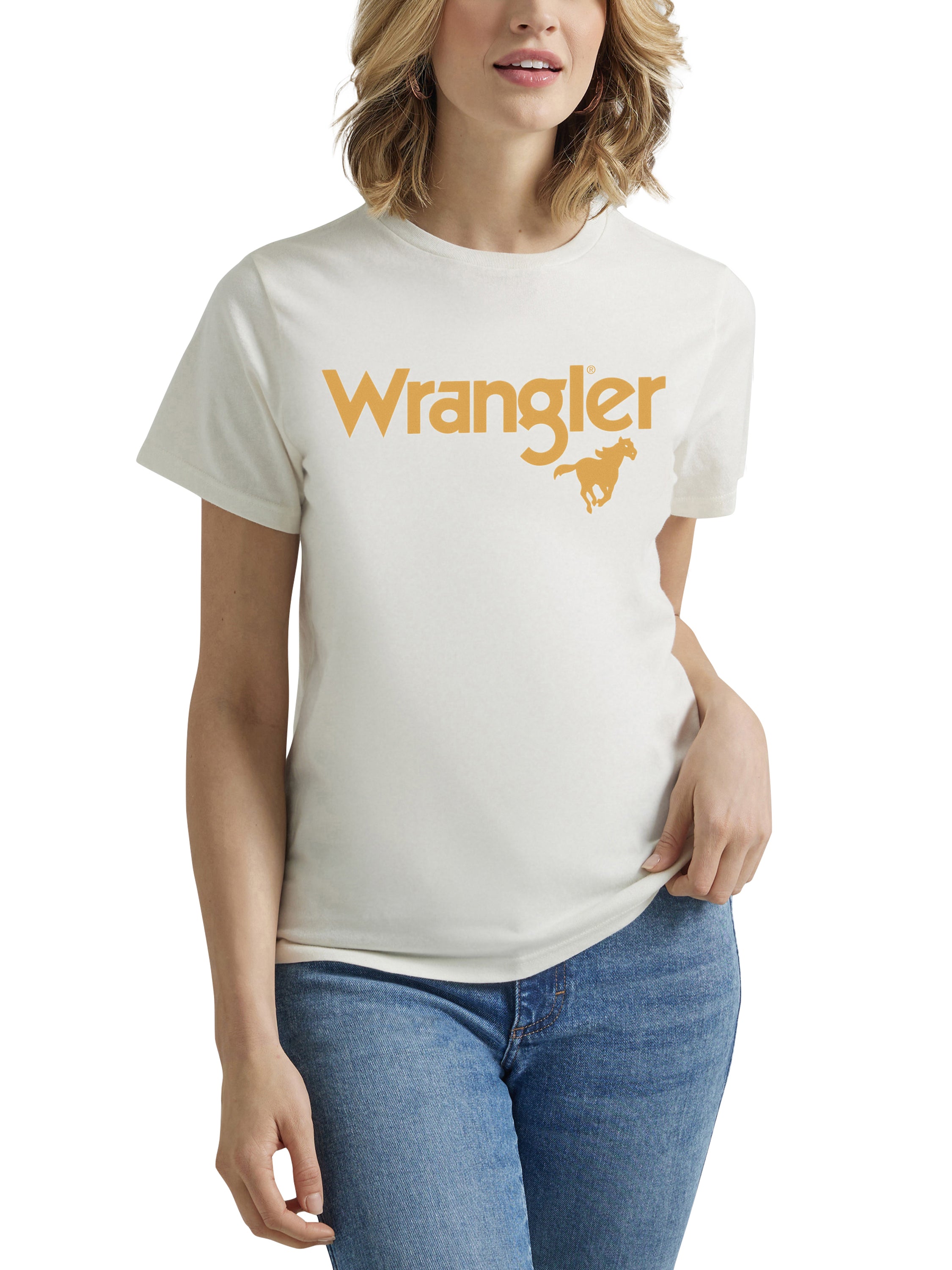 Wrangler T-Shirt Donna A Maniche Corte Con Scollo A V – Grafica Western Vintage, ‘Keep Your Horses’, Morbida