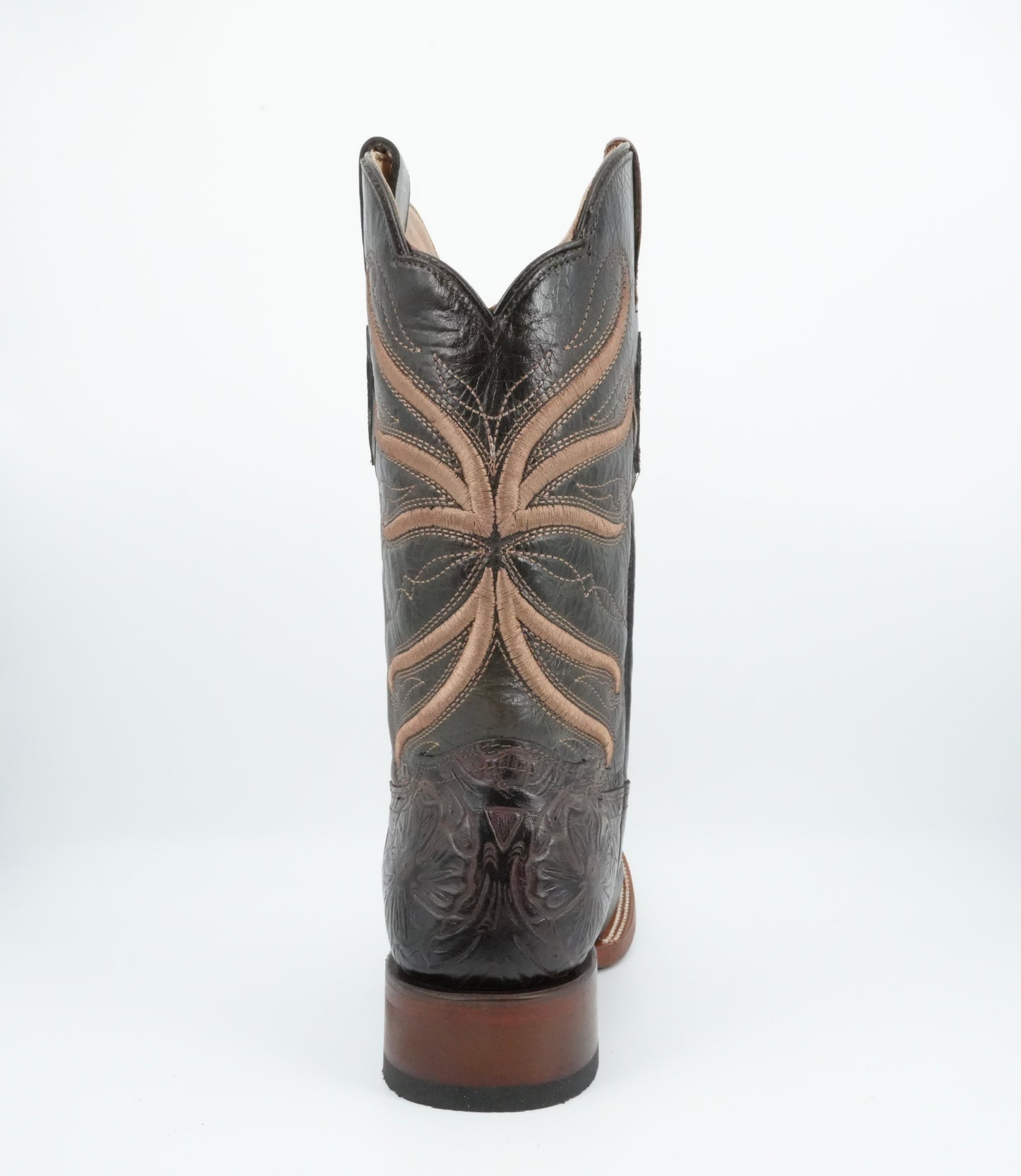 Quincy Men's Tooled Print Leather Chocolate Wide Square Toe Boot