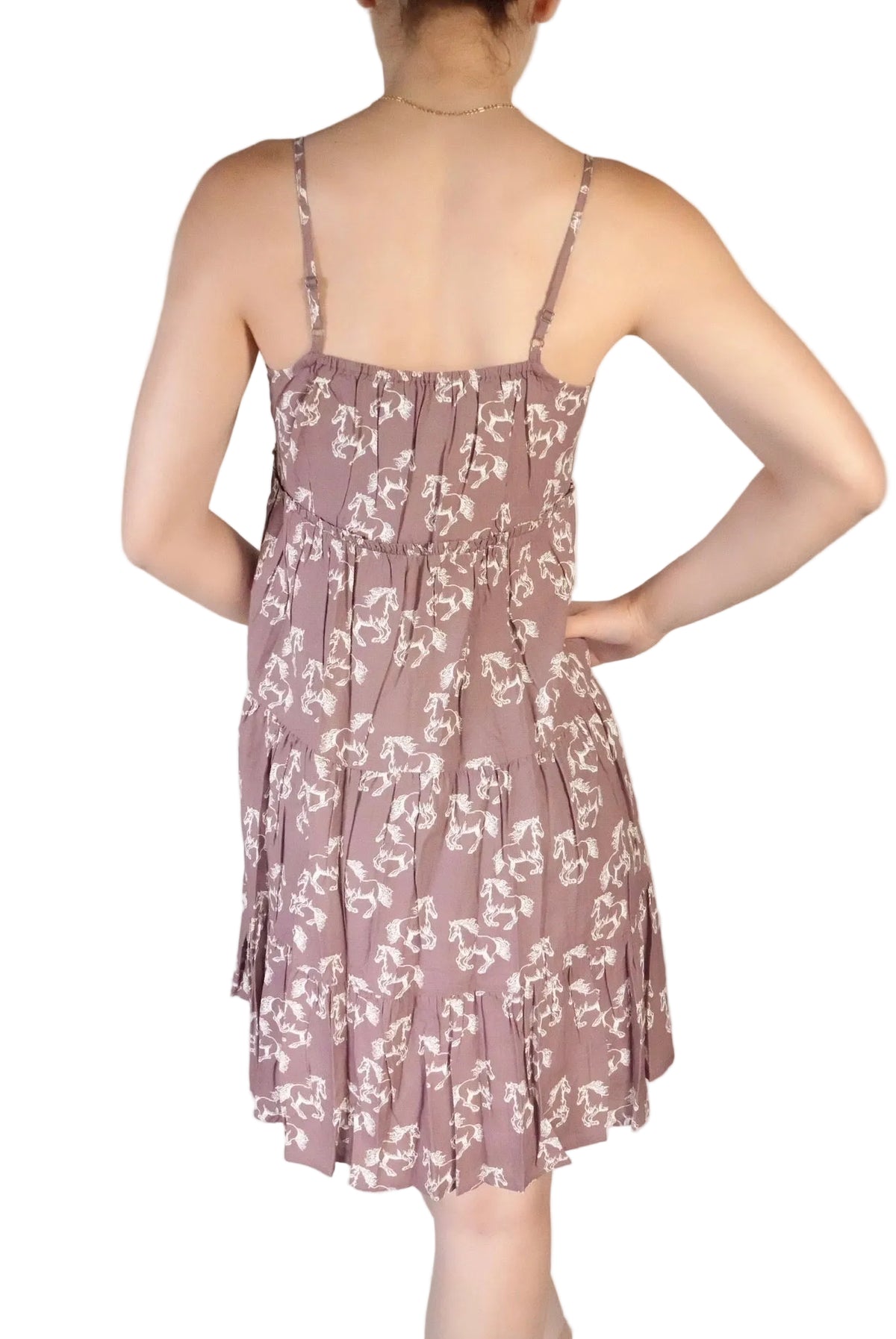 Rock & Roll Denim Girl's Horse Print Dress - Brown