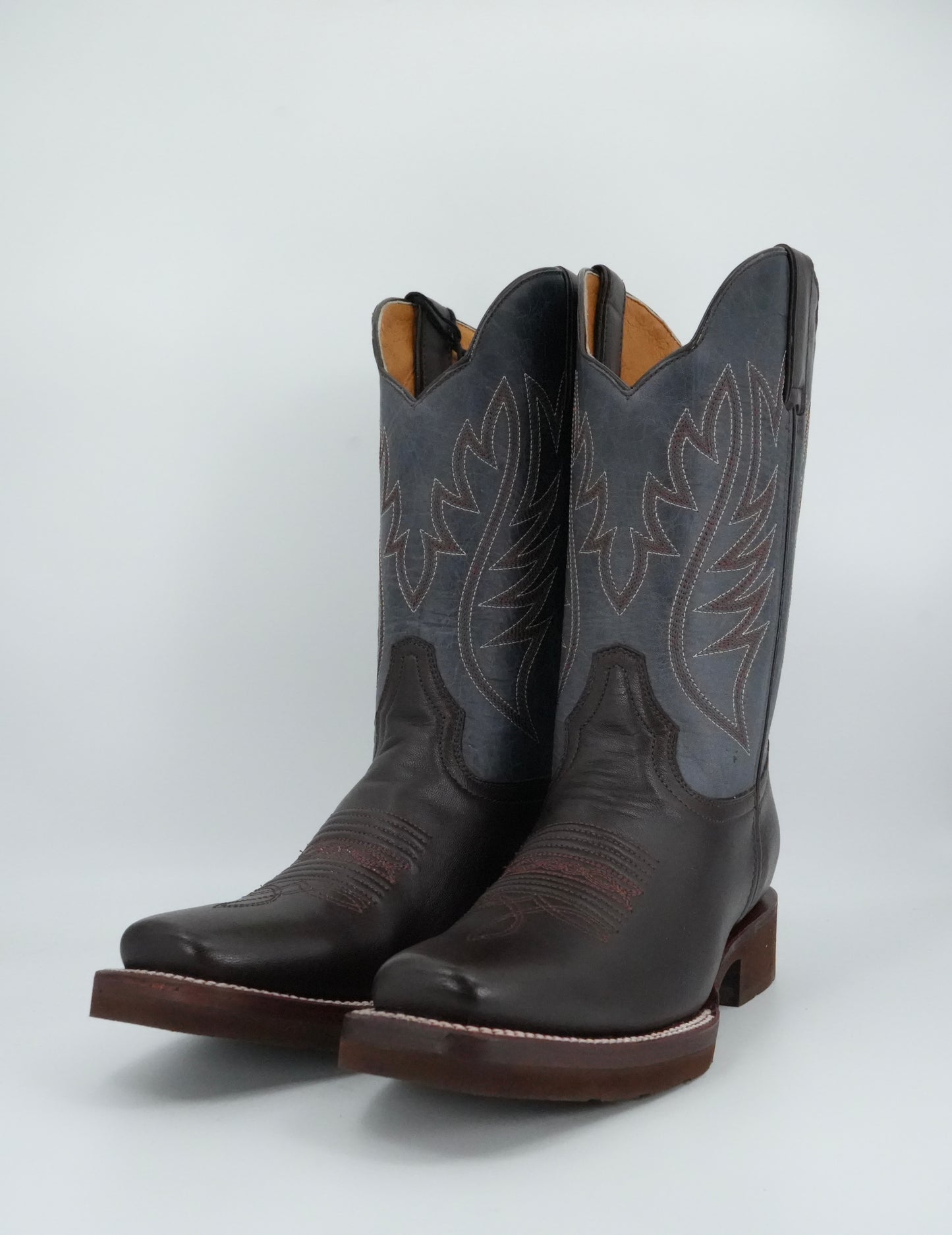 Denver Boots Men's Brown/Blue Leather Semi Square Toe Boot