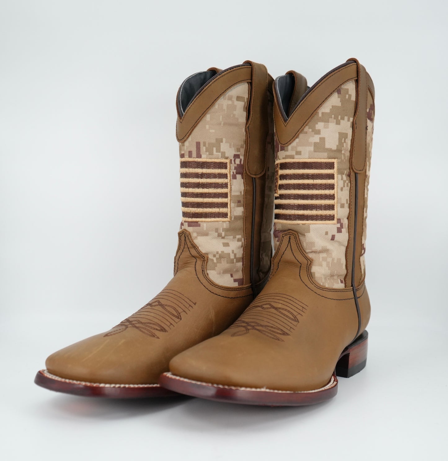 Los Angeles Men’s Crazy Leather Taupe Flag Wide Square Toe Boot