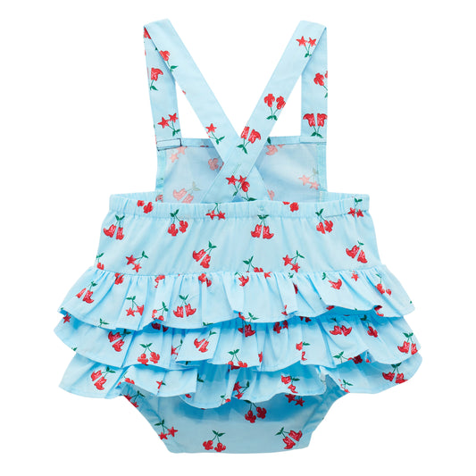 Wrangler Girl's Western Printed Ruffle Bodysuit - Blue