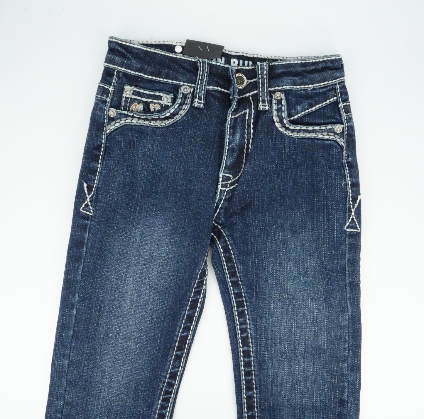 Youth's Western Bull Horseshoe Pocket Medium Blue Straight Jean