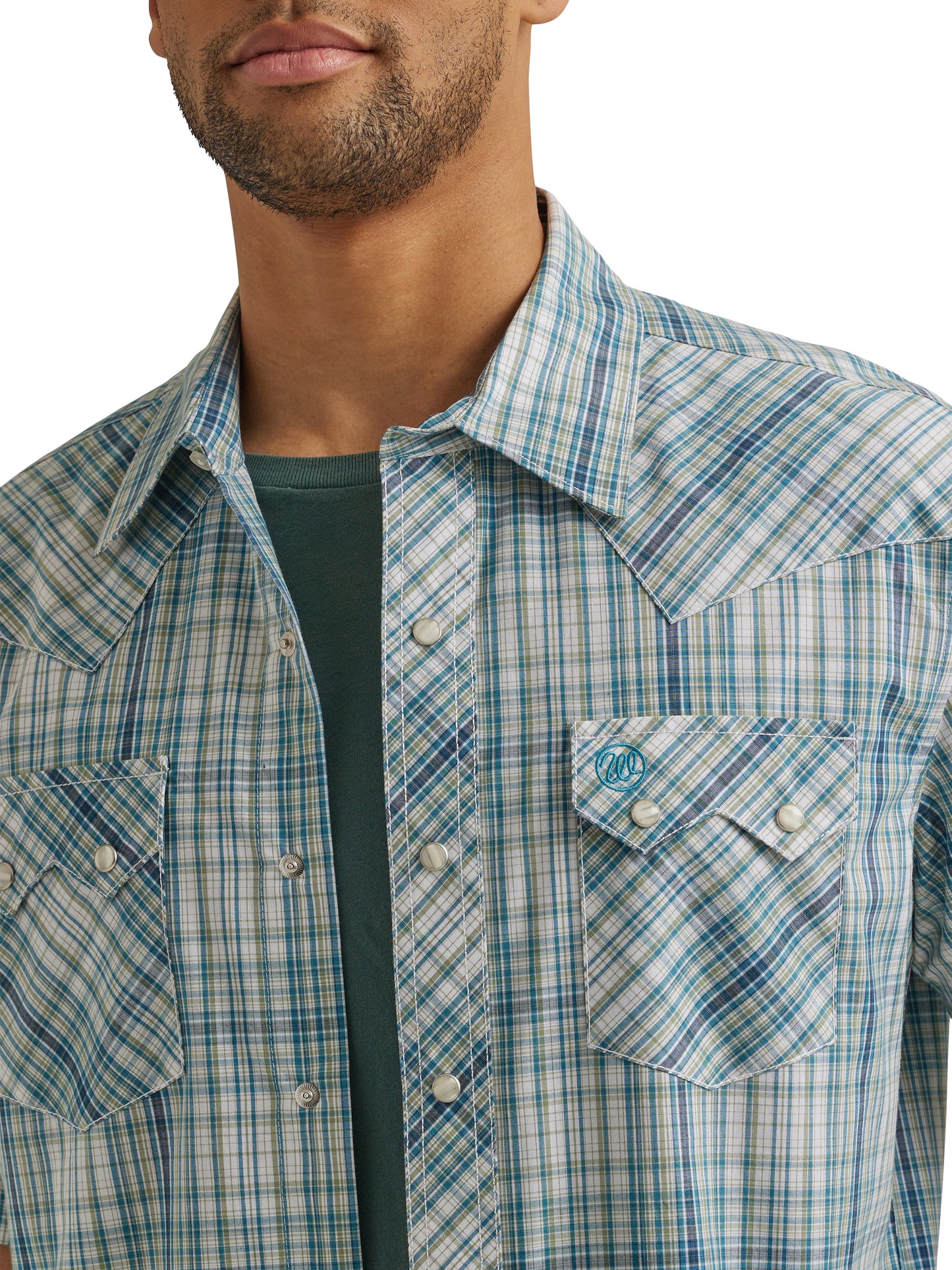 Wrangler Retro Men's Aqua Short Sleeve Western Snap Shirt