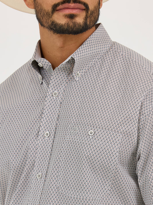 Wrangler Men's George Strait Short Sleeve Button Down Grey Print Shirt
