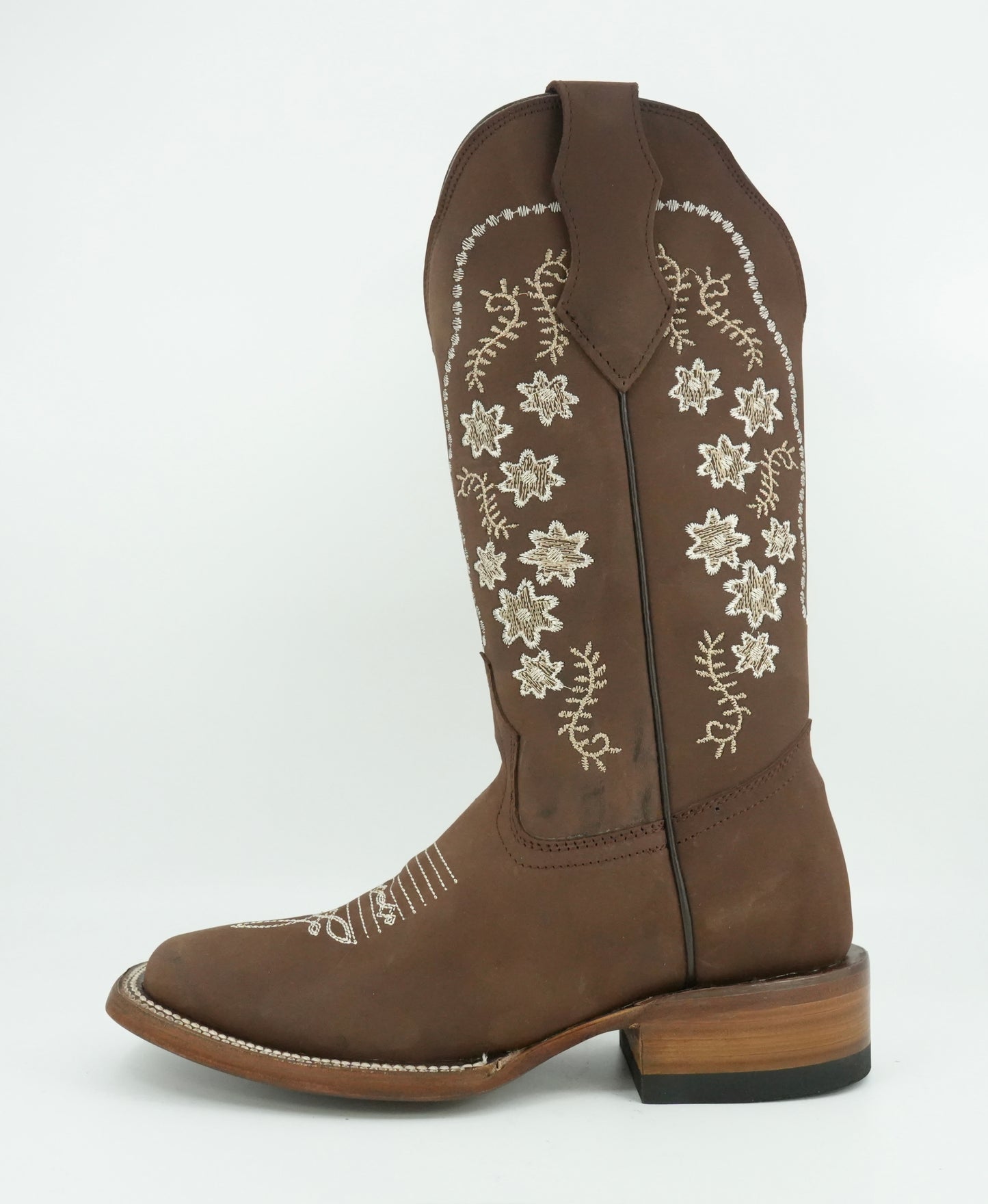 Golden Boots Women’s Brown Crazy Floral Wide Square Toe Boot