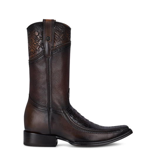Cuadra Men's Brown Genuine Caiman Belly Leather Narrow Square Toe Boot