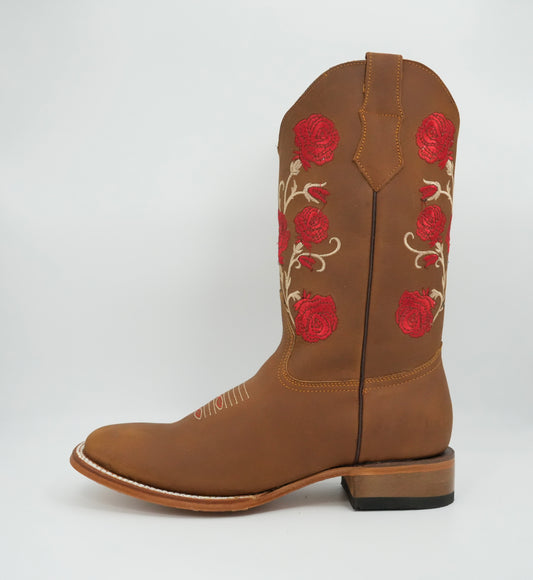 Quincy Women's Roses Crazy Tang Wide Square Toe Boot