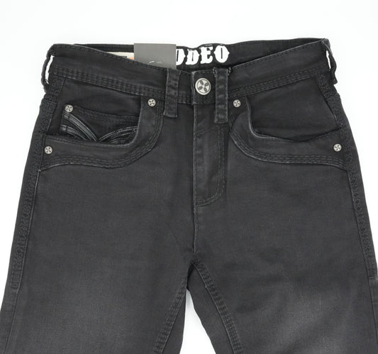 Rodeo Men's Stretch Fancy Black Slim Straight Jean