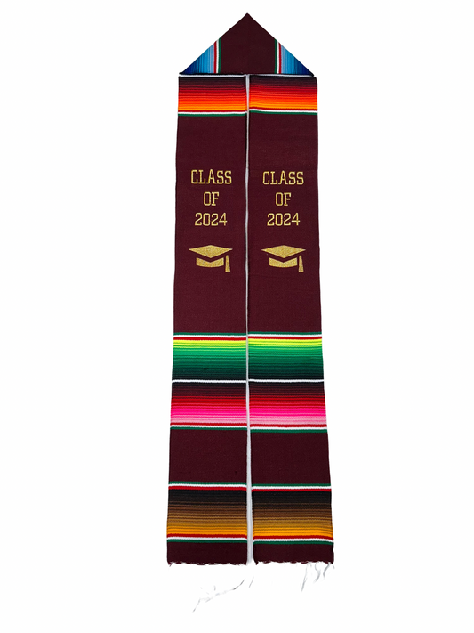 Graduation Stole Class of 2024 Mexican Serape Burgandy