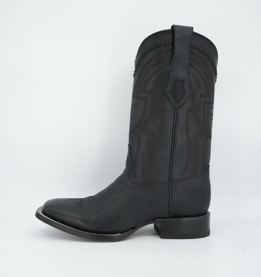 Wild West Men's Laser Bull Shoulder Black Wide Square Toe Boot