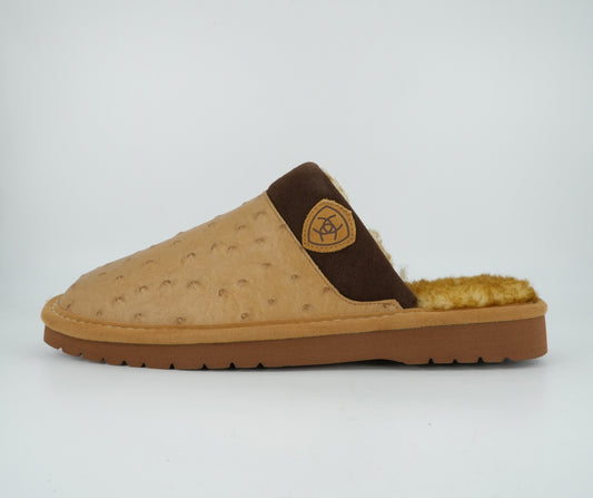 Men's Ariat Silversmith Square Toe Slippers Ostrich Print Tan