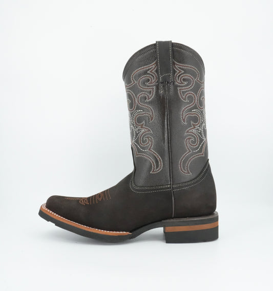 La Sierra Men's Nobuck Square Toe Rubber Sole Boot Brown