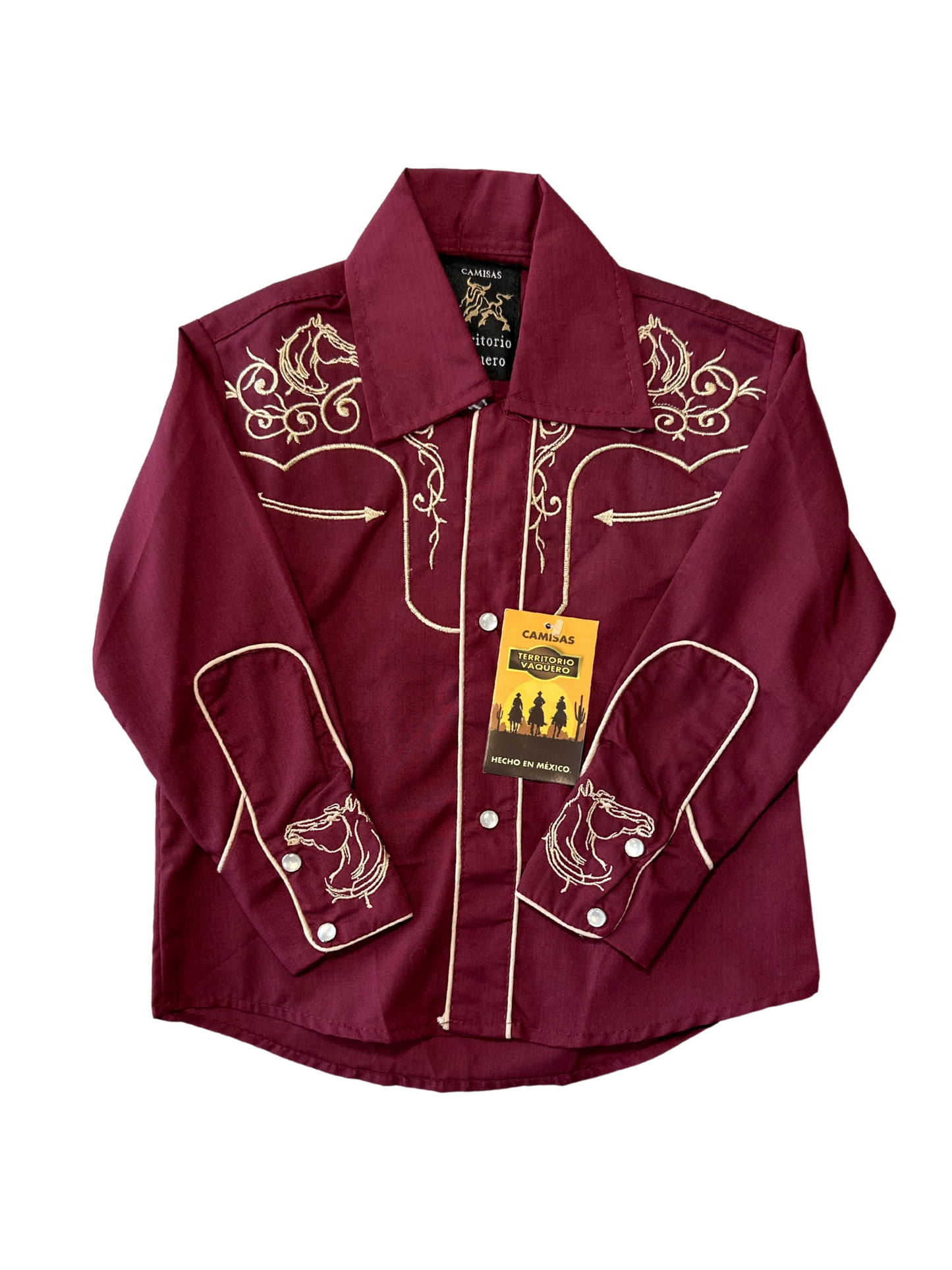 Boy's Horse Charro Shirt - Burgundy