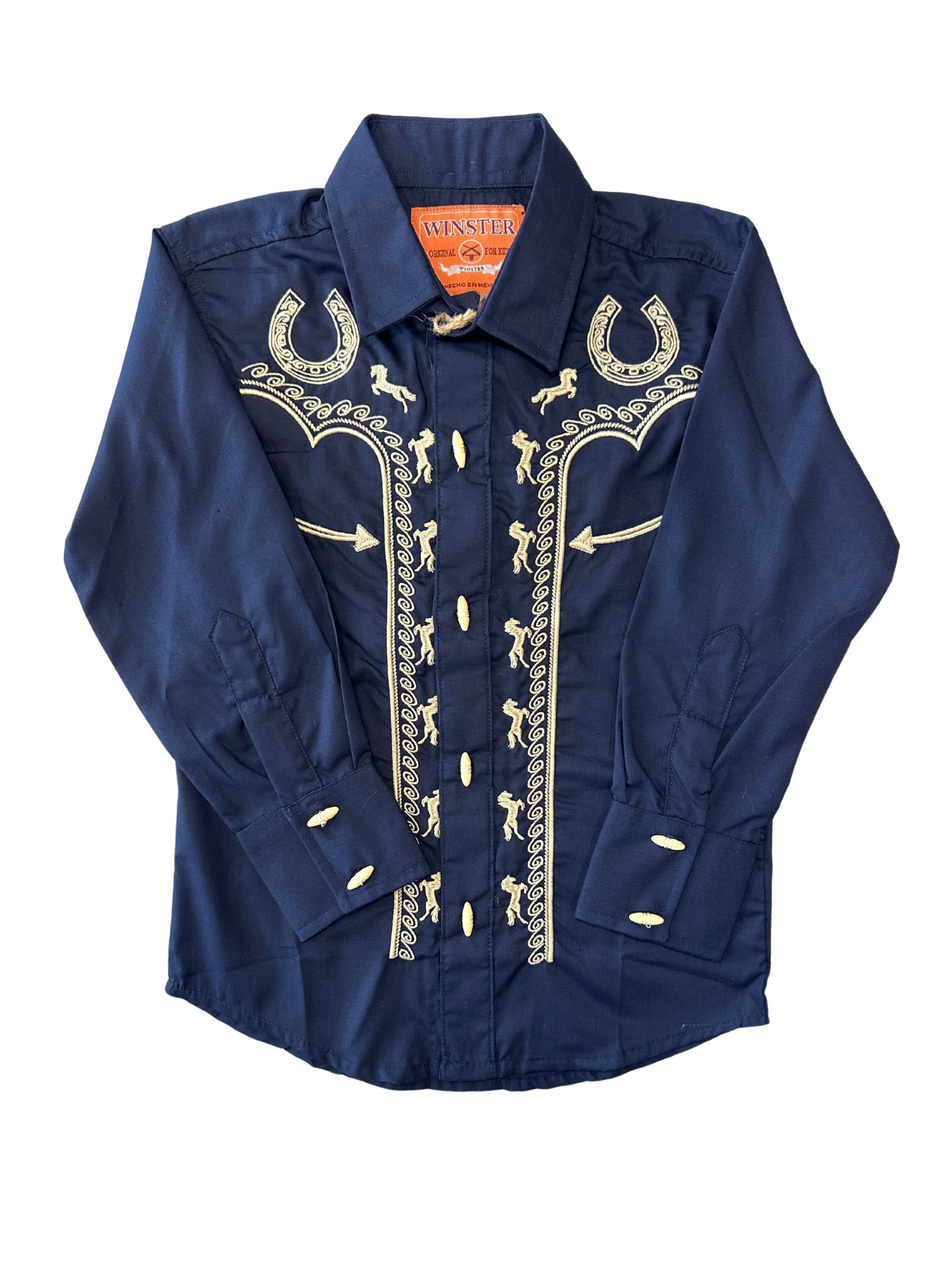 Boy's Horseshoe Charro Shirt - Navy