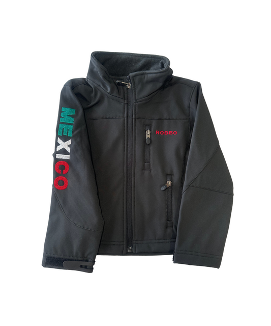 Kid's Unisex Rodeo Mexico Logo Softshell Jacket - Black