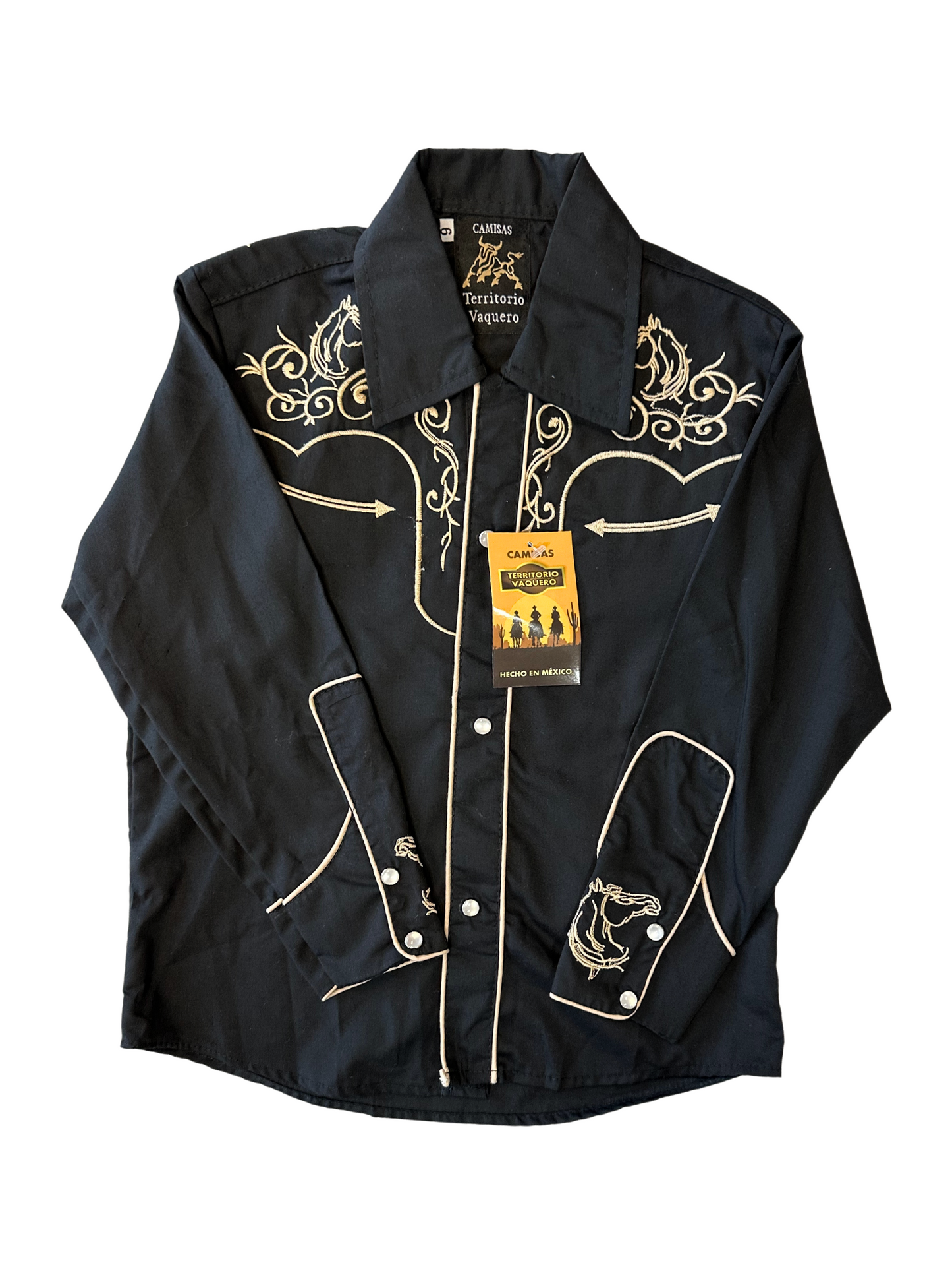 Boy's Horse Charro Shirt - Black