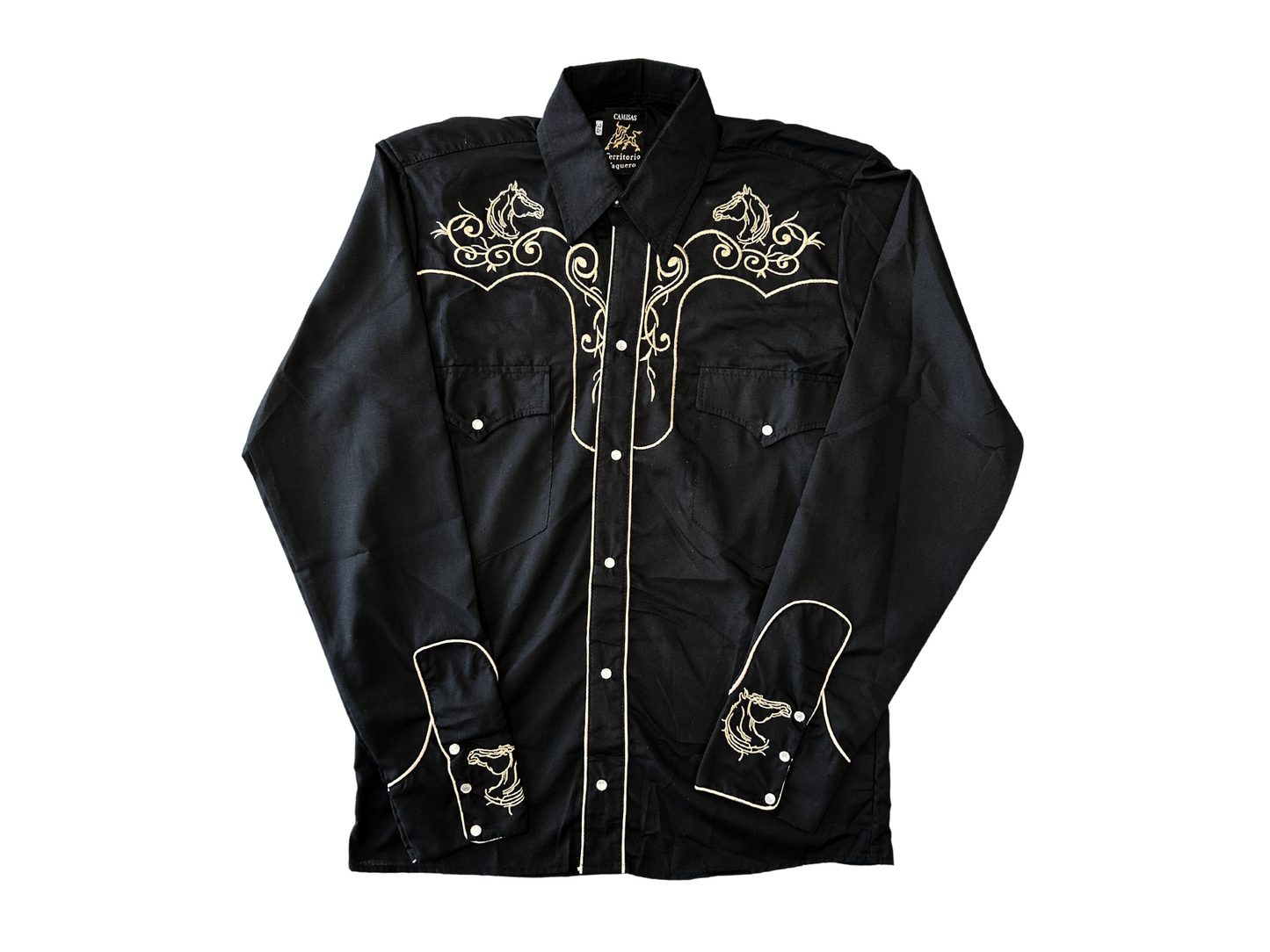 Men's Black & Beige Horse Cowboy Shirt
