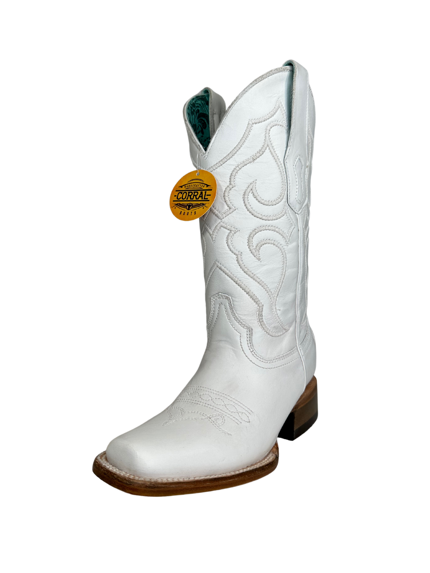 Corral Women's White Leather Embroided Square Toe Boot