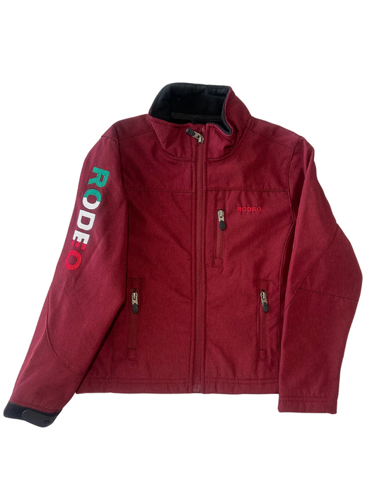 Kid's Unisex Rodeo Mexico Flag Softshell Jacket - Burgundy