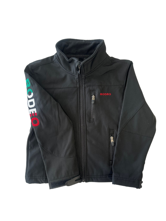 Kid's Unisex Rodeo Mexico Flag Softshell Jacket - Black