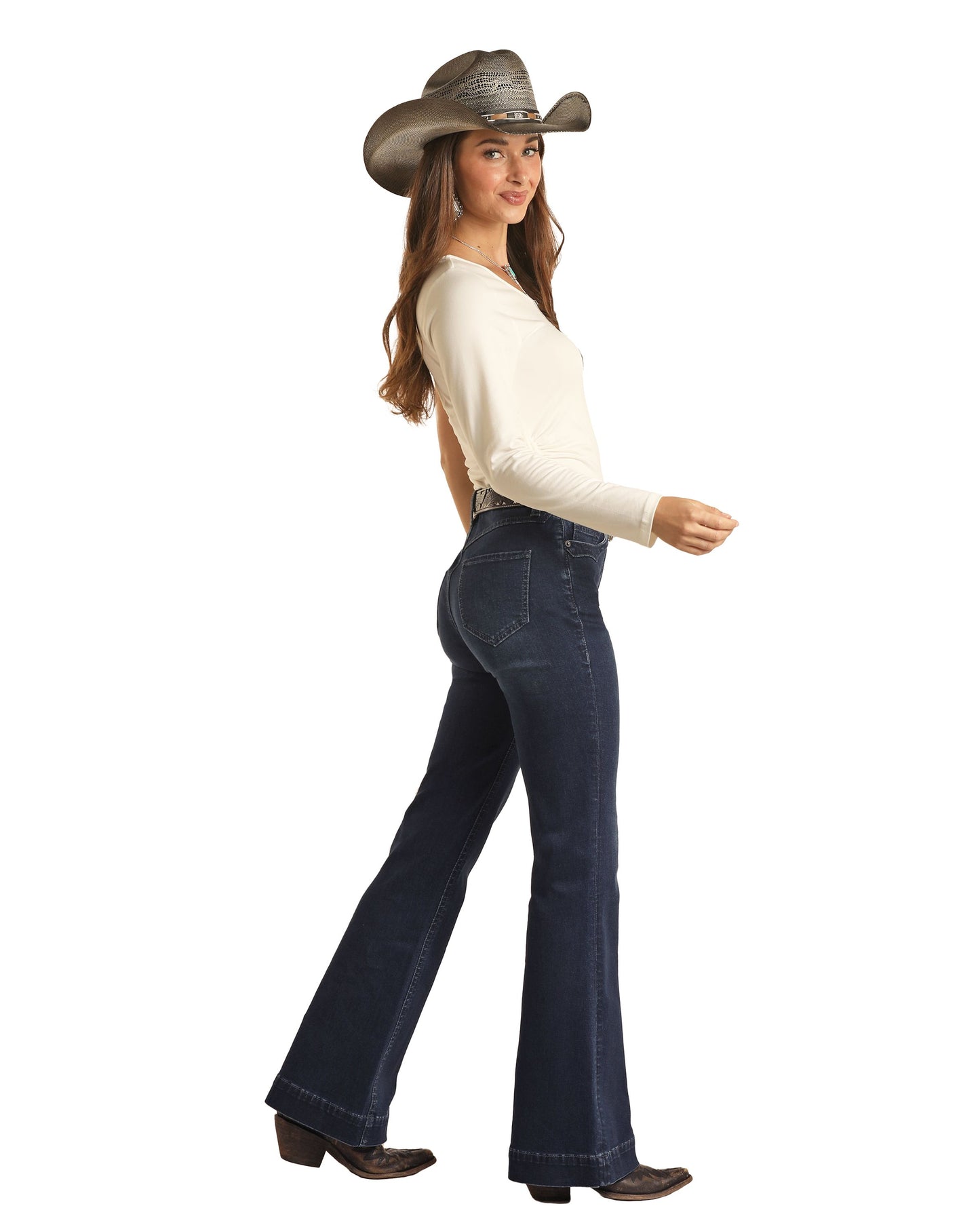Rock & Roll Denim High Rise Relaxed Fit Trouser Jeans Dark Blue
