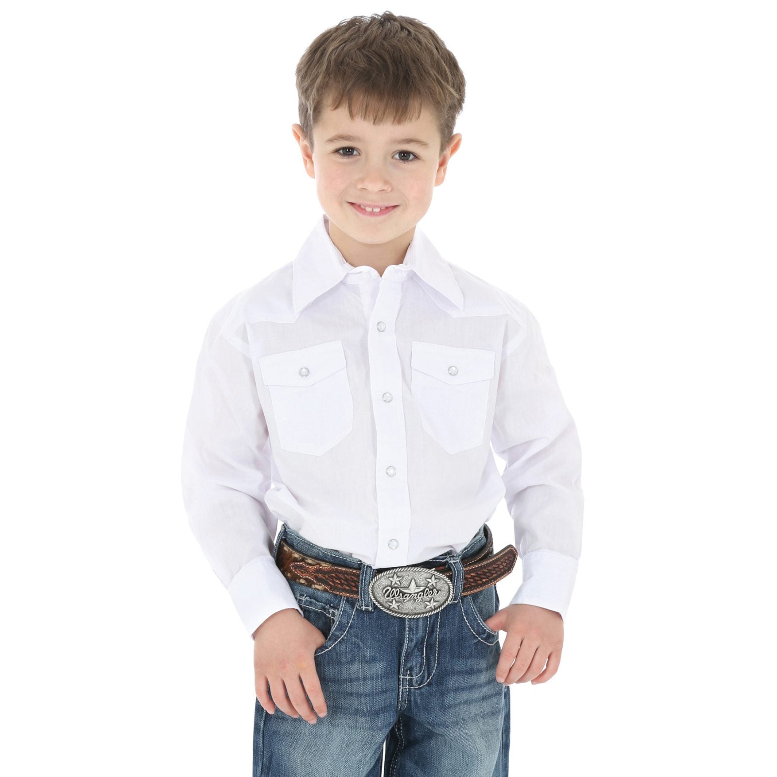 Camisa vaquera blanca de manga larga con botones para niño