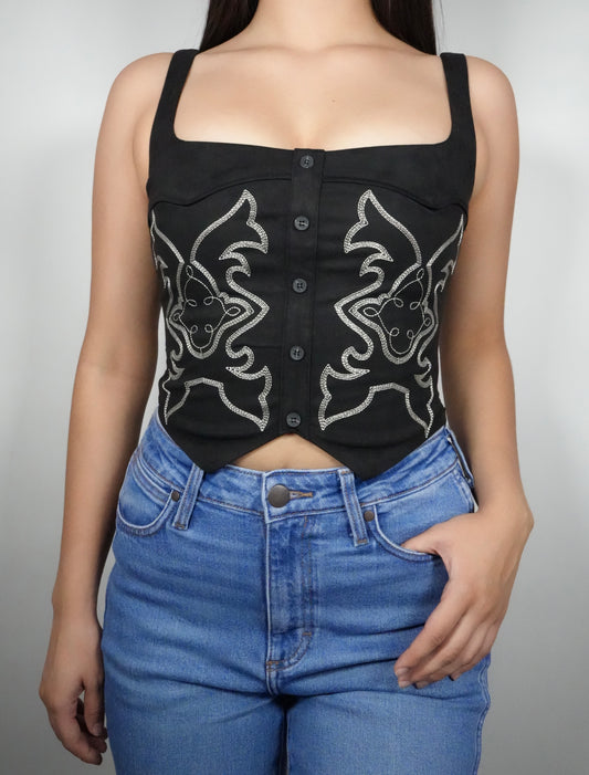 Women's Jessie Embroidered Suede Corset Crop Top - Black