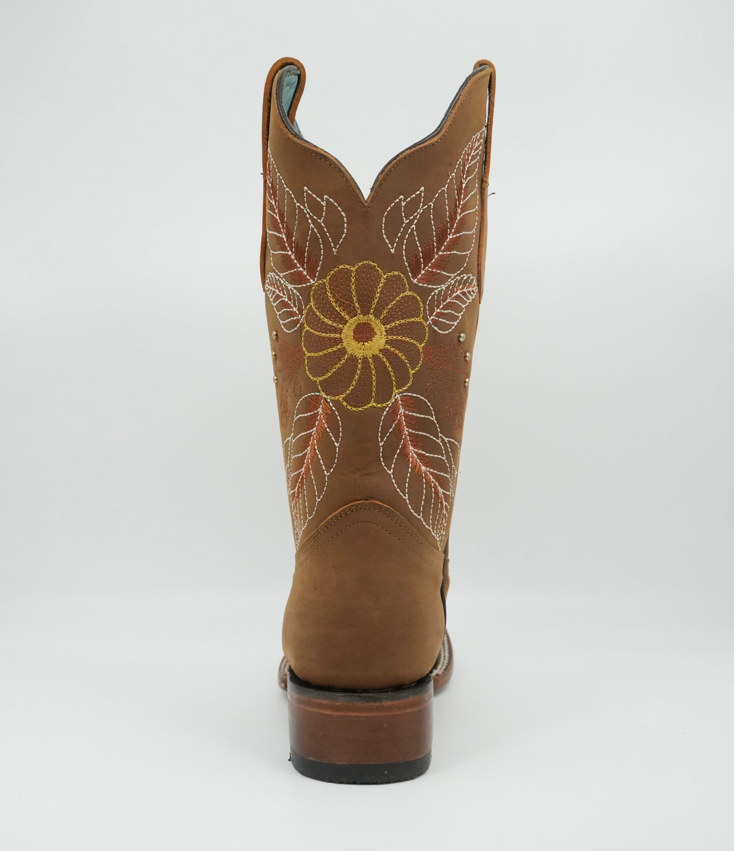Stephy Women's Embroidered Flower Feathers Crazy Honey Square Toe Boot
