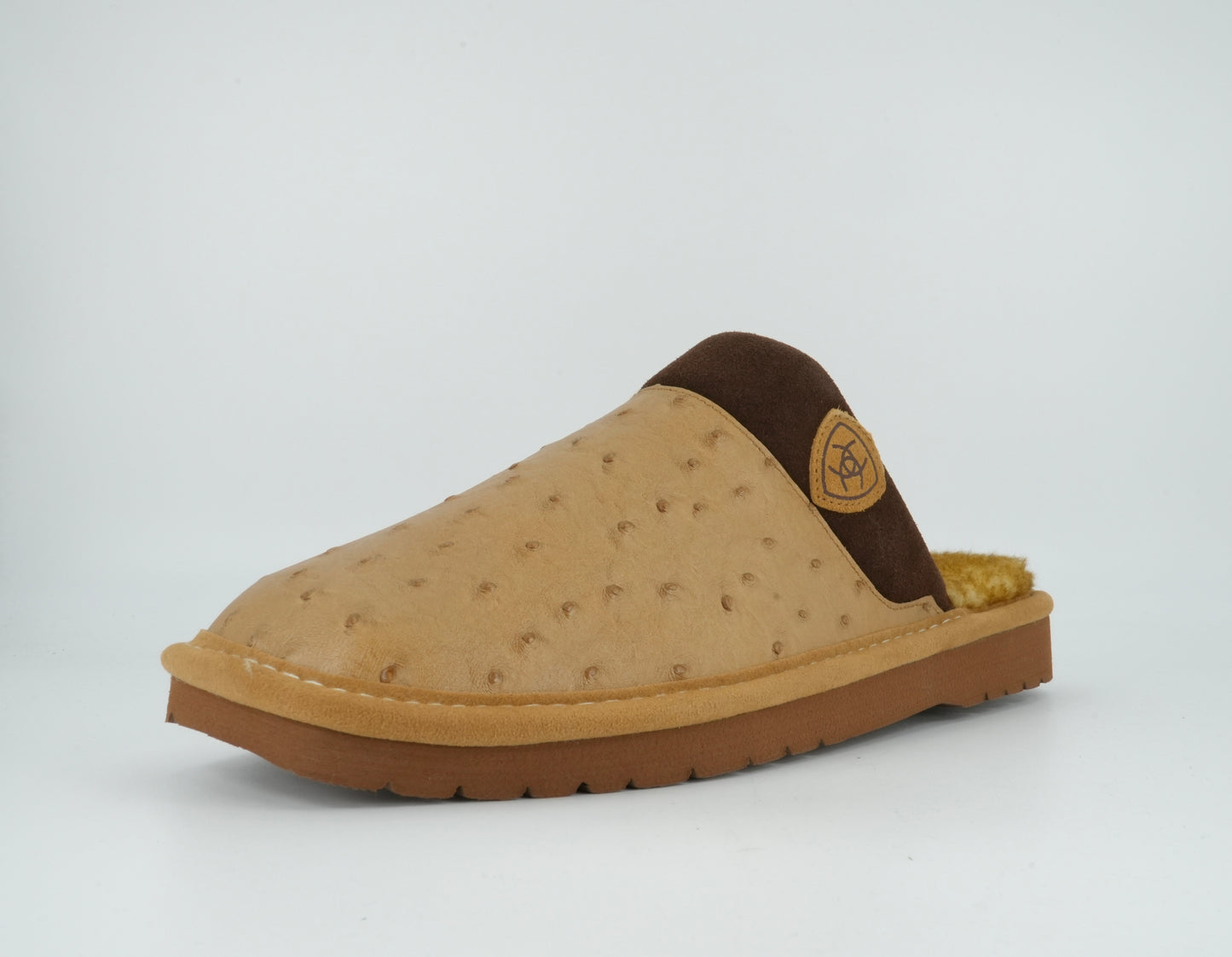 Men's Ariat Silversmith Square Toe Slippers Ostrich Print Tan