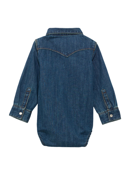 Wrangler Baby Unisex Western Long Sleeve Dark Blue Denim Bodysuit