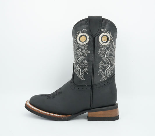Quincy Kid's Crazy Black Square Toe Boot