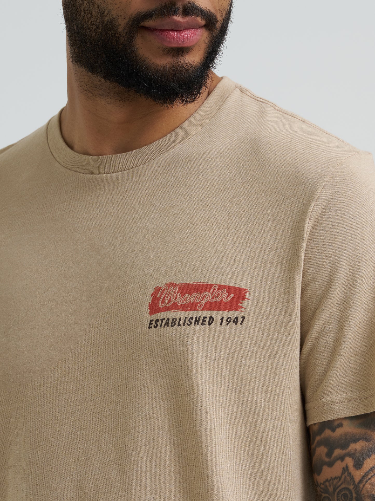 Wrangler Men's Short Sleeve Bucking Cowboy Back Graphic T-Shirt Light Brown